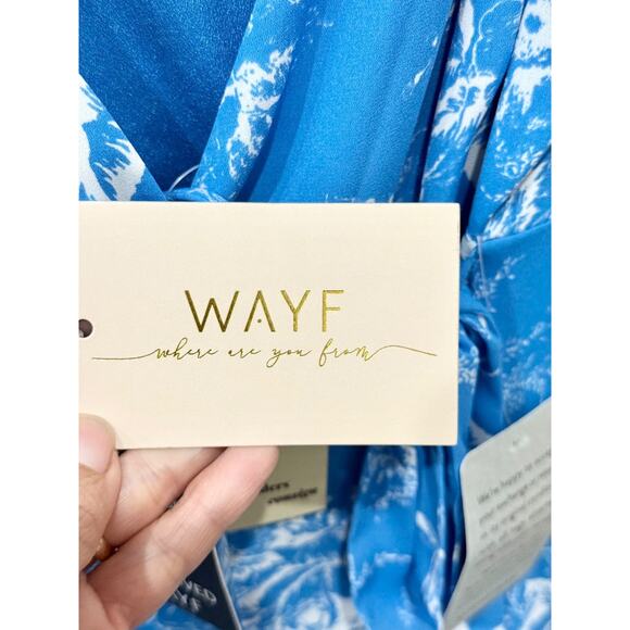 NWT Wayf Angelina Floral Surplice V-Neck Maxi Wrap Gown Ocean Blue Womens Size S - Picture 4 of 7